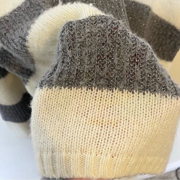 AllSaints Lou Sparkle Jumper Metallic Stripe V Neck Oversized Womens Size S - Picture 9 of 11